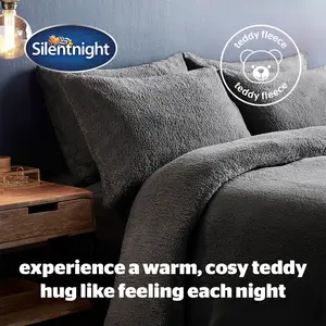 Silentnight Cosy Teddy Fleece Duvet Set Charcoal / Single - 1 Pillowcase (45 x 80 cm)