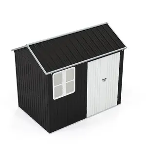 8.3 x 5.4ft Metal Apex Roof Garden Shed Outdoor Storage House with Window in Black and White, Assembly Required