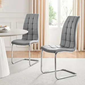 Set of 2 Murano Elephant Grey Deep Padded High Back Soft Touch Faux Leather Chrome Cantilever Leg Dining Chairs