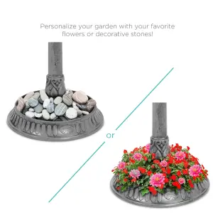 Grey Pedestal Bird Bath Feeder Planter Solar Light Garden Feeding Table Station