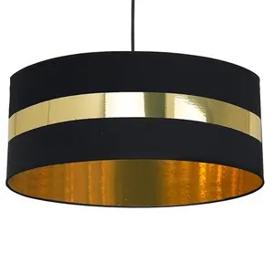 Milagro Palmira Pendant Lamp Black/Gold 1XE27 Hand Made Designer Lamp Crafted From Matt Black Fabric With Luxurious Gold Detail