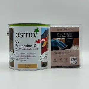 Osmo UV Protection Oil Extra 2.5 Litre (420 Clear Satin) & Free Priory Polishes Lint Free Cloth