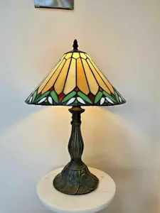 BELOFAY 10 inches Bronze Glass Tiffany Table Lamps, Stained Glass Handmade Tiffany Vintage Bedside Table Lamps 16 inches Height