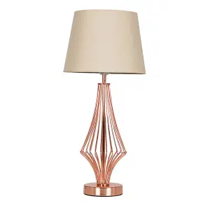 ValueLights Jaspa Modern Polished Copper Metal Wire Geometric Diamond Design Table Lamp with Beige Shade