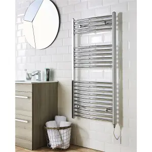 1000mm (H) x 500mm (W) - Curved Vertical Chrome Electric Towel Rail - On/Off - (Clifton Rail) - (1m x 0.5m)