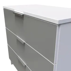 Poole 3 Drawer Chest in Uniform Grey Gloss & White (Ready Assembled)