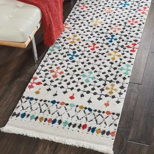 White Modern Shaggy Moroccan Geometric Dining Room Bedroom & Living Room Rug-119cm X 180cm