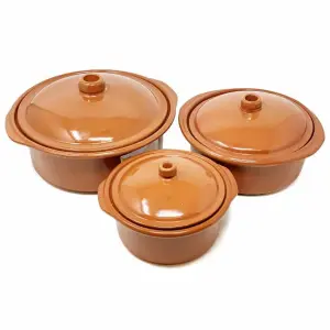 El Toro Glazed Terracotta Brown Kitchen Dining Set of 2 Lidded Casserole Dishes (D) 20cm & 25cm