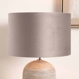 30cm Taupe Velvet Cylinder Table Lampshade