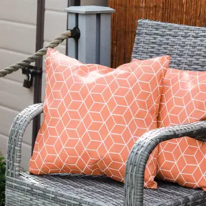 Gardenwize Pair of Outdoor Garden Sofa Chair Furniture Scatter Cushions- Orange Cube Print