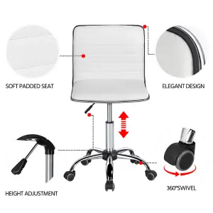 Yaheetech PU Leather Armless Desk Chair for Home Office - White