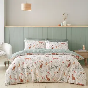 Catherine Lansfield Bedding Enchanted Twilight Animals Reversible Duvet Cover Set with Pillowcase Natural