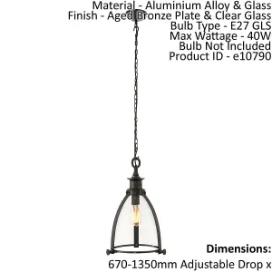 Ceiling Pendant Light Aged Bronze Plate & Clear Glass 40W E27 GLS e10790