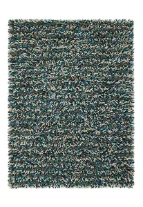 Shaggy Blue Wool Handmade Modern Shaggy Easy to Clean Abstract Rug For Dining Room Bedroom And Living Room-80cm X 150cm