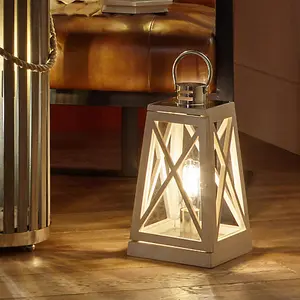 White Wash and Chrome Lantern Table Lamp