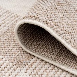 Cream Beige Neutral Boucle Textured Checkered Soft Area Rug 120cm x 170cm