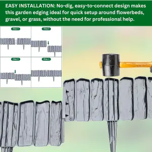 Black Wood Effect Lawn Edging 2.3m Flexible Plastic Garden Border , Weather Resistant  Recyclable Palisade Easy Install Edging