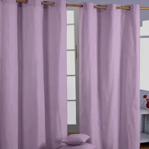 Homescapes Cotton Plain Mauve Ready Made Eyelet Curtain Pair, 137 x 182 cm