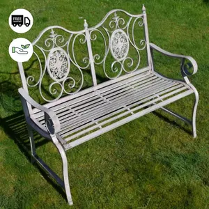 Antique Grey Metal Garden Bench