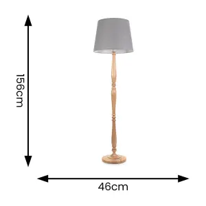 ValueLights Victoria Traditional Light Wood Candlestick Floor Lamp with Grey Tapered Shade