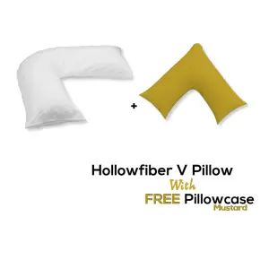 V Pillow With FREE V Pillowcase Polycotton Cover Orthopedic Neck & Back Support Hollowfiber Filled Pillow