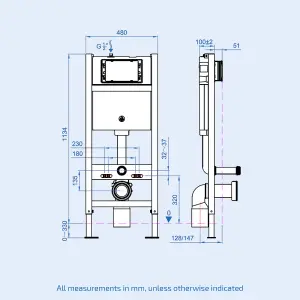 Nes Home Wall Hung Toilet Cistern Frame with Avant Chrome Square Push Button