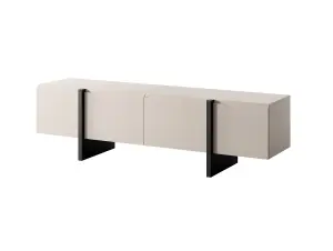 TV Cabinet Beige Black Entertainment Unit 160cm Stand Handleless Cashmere Modern Kiznie