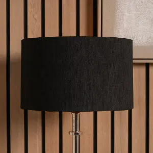 45cm Black Slubbed Faux Silk Gold Lined Cylinder Lampshade Table Floor Lamp Shade