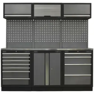 Heavy-Duty Garage Storage System with Stainless Steel Worktop - 2040 x 485 x 2000mm