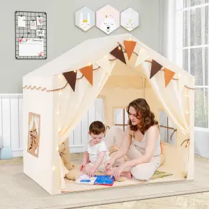 COSTWAY Kids Play Tent with Mat Indoor Toddler Teepee House 2 Opening Doors