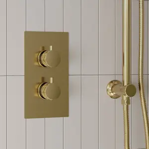 Apres Brushed Brass Round Handle, Head & Handset Riser Kit