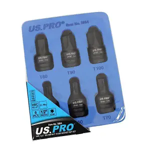 US PRO Tools 6pc 1/2" DR Impact Star Torx Bit Socket Set T55 T60 T70 T80 T90 T100 3864