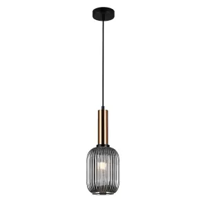 Luminosa Modern Hanging Pendant Brass 1 Light  with Glass, Smoky Shade, E27