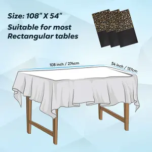 Black Plastic Tablecloth, Gold Polka Dot Printed Waterproof Table Cover - 54"x108"