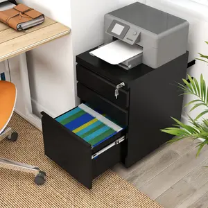 Carreiro 3 Drawer Steel Filing Cabinet Black