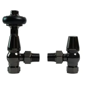 Right Radiators Traditional Antique Design TRV Thermostatic Brass Angled Radiator Valves Pair Black Nickel