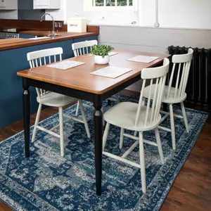 Navy Blue Traditional Medallion Area Rug 60x110cm