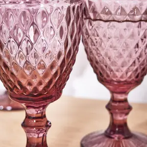 Set of 4 Vintage Luxury Red Diamond Embossed Drinking Wine Glass Wine Goblets 270ml