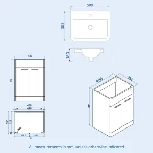 Nes Home 500mm Freestanding Vanity Unit Cabinet and Wash Basin Royal Blue