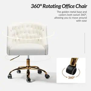 Mid-Back Executive Velvet Swivel Office Chair With High Density Foam Ivory