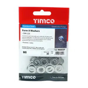 TIMCO Form A Washers DIN125-A A2 Stainless Steel - M8 (30pcs)