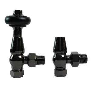 Right Radiators Traditional Antique Design TRV Thermostatic Brass Angled Radiator Valves Pair Black Nickel