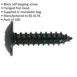 Bulk 100 Pack of 4.8 x 13mm Black Self Tapping Screws with Flanged Pozi Head