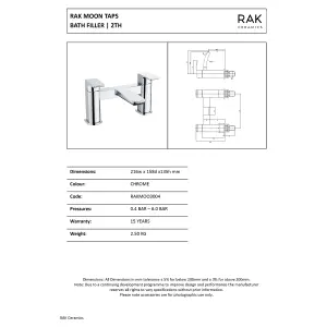 RAK Moon Polished Chrome Modern Bath Filler Mixer Tap Solid Brass