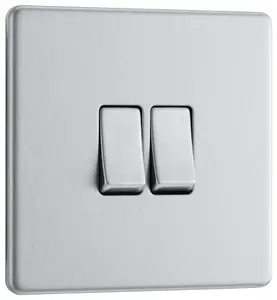 GoodHome Brushed Steel 20A 2 way 2 gang Light Screwless Switch