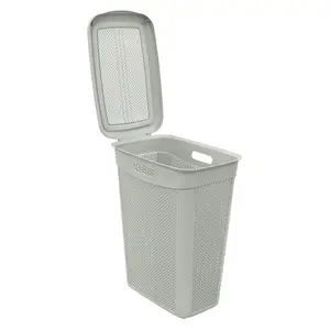 Plastic Laundry Hamper with Handles Light Grey