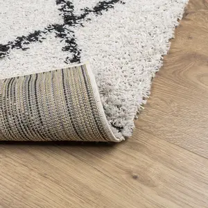 Shaggy Rug PAMPLONA High Pile Modern Cream and Black 100x200 cm