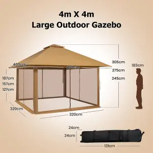 Costway 4m x 4m Pop up Gazebo Canopy Tent W/ Netting Mesh Sidewalls