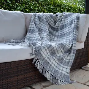 Chenille Checked Tartan Throw Blanket - Large, Grey