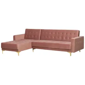 Corner Sofa ABERDEEN Pink Velvet Right Hand